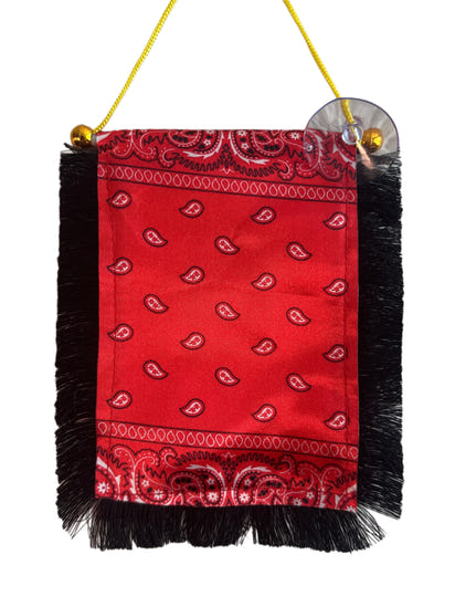 Red Paisley Hanging Banner - 4x6 Fringy Window Hanging Flag - Mini Flag Banner & Car Rearview Mirror Decor - Fringed & Double Sided - Hanging Flag with Suction Cup