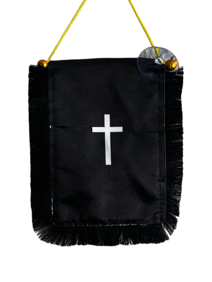 Scripture Hanging Banner - 4x6 Fringy Window Hanging Flag - Mini Flag Banner & Car Rearview Mirror Decor - Fringed & Double Sided - Hanging Flag with Suction Cup