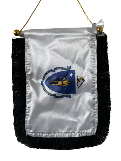 Massachusetts Flag Hanging Banner - 4x6 Fringy Window Hanging Flag - Mini Flag Banner & Car Rearview Mirror Decor - Fringed & Double Sided - Hanging Flag with Suction Cup
