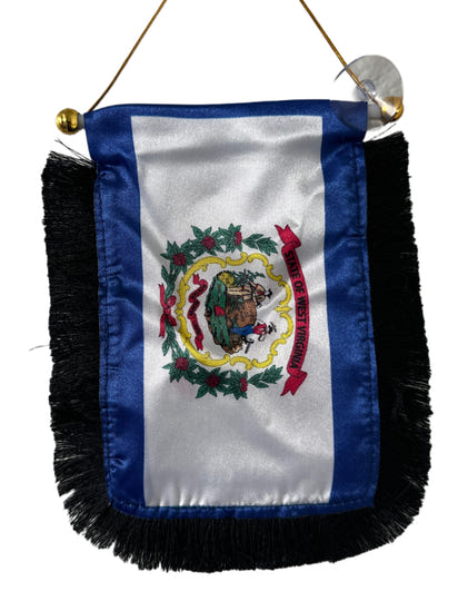 West Virginia Flag Hanging Banner - 4x6 Fringy Window Hanging Flag - Mini Flag Banner & Car Rearview Mirror Decor - Fringed & Double Sided - Hanging Flag with Suction Cup