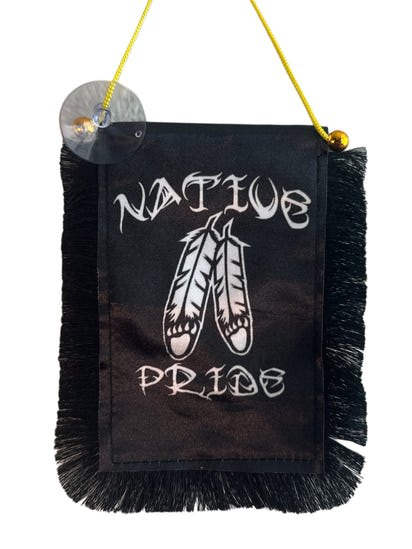 Native Pride Hanging Banner - 4x6 Fringy Window Hanging Flag - Mini Flag Banner & Car Rearview Mirror Decor - Fringed & Double Sided - Hanging Flag with Suction Cup