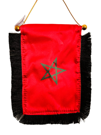Morocco Flag Banner - 4x6 Fringy Window Hanging Flag - Mini Flag Banner & Car Rearview Mirror Decor - Fringed & Double Sided - Hanging Flag with Suction Cup