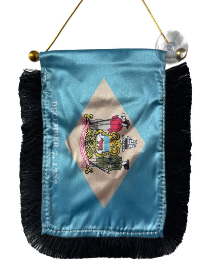 Delaware Flag Hanging Banner - 4x6 Fringy Window Hanging Flag - Mini Flag Banner & Car Rearview Mirror Decor - Fringed & Double Sided - Hanging Flag with Suction Cup
