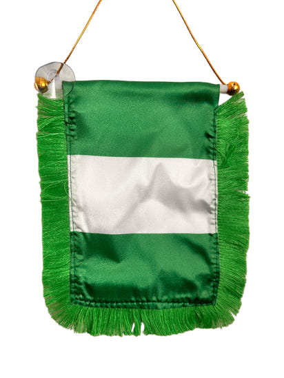 Nigeria Flag Banner - 4x6 Fringy Window Hanging Flag - Mini Flag Banner & Car Rearview Mirror Decor - Fringed & Double Sided - Hanging Flag with Suction Cup