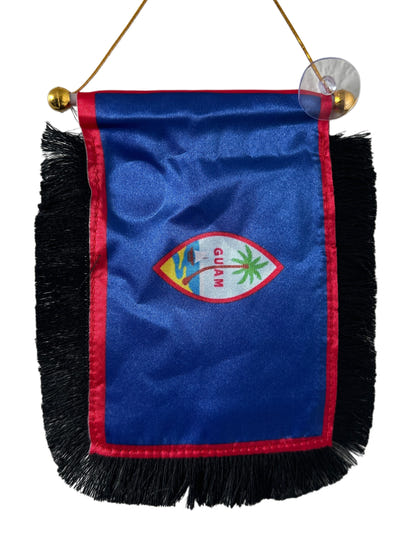 Guam Hanging Banner - 4x6 Fringy Window Hanging Flag - Mini Flag Banner & Car Rearview Mirror Decor - Fringed & Double Sided - Hanging Flag with Suction Cup