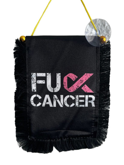 Cancer Awareness Hanging Banner - 4x6 Fringy Window Hanging Flag - Mini Flag Banner & Car Rearview Mirror Decor - Fringed & Double Sided - Hanging Flag with Suction Cup