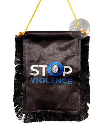 Stop Violence Hanging Banner - 4x6 Fringy Window Hanging Flag - Mini Flag Banner & Car Rearview Mirror Decor - Fringed & Double Sided - Hanging Flag with Suction Cup