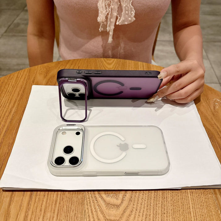 New Matte Translucent Magnetic Case for  17 16 15 14 13 12 Pro Max 17Air Metal Bracket for Magsafe Wireless Charge Cover